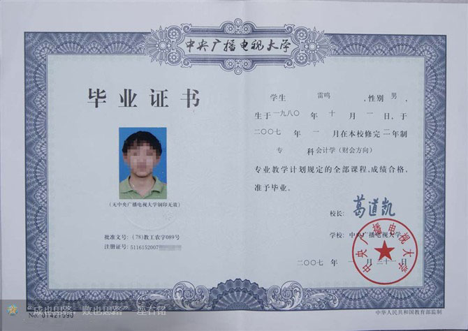 中央电大毕业证样本(专科) 中央电大毕业证样本(专科)